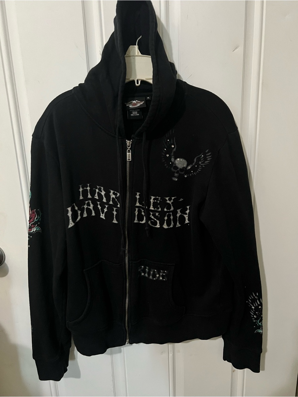 Harley-Davidson Black Zip Hoodie with Some Bling